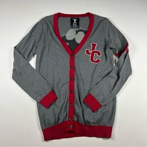 Peanuts Cardigan Womens Large Gray Varsity Letterman Snoopy Joe Cool Sweater